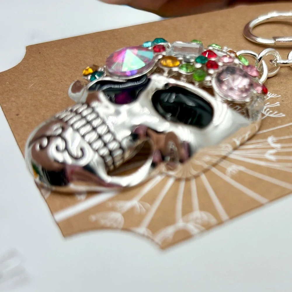 Skull Keychain‎ Rhinestone Bling HALLOWEEN Keyring Purse Charm Bag Accessory